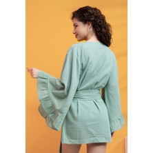 Xclsv %100 Pamuk Volanlı Kuşaklı Kimono