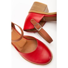 Analin Shoes Kadın Deri Bilekten Bağlı Sandalet 2888 Sandalet Kırmızı 38