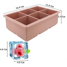 Depposite Silikon Çok Amaçlı Ekstra Büyük Boy 6'lı Küp Buz Kalıbı, Pembe