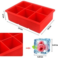 Depposite Silikon Çok Amaçlı Büyük Boy 4'lü Küp Buz Kalıbı, Kapaklı, Kırmızı