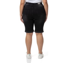 Disentis Modest Büyük Beden Paçası Katlamalı Beş Cepli Denim Siyah Şort