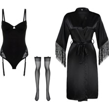 Dantel By Mls Dantel Vıp Şehvet Sabahlık Bodysuit Jartiyer Set