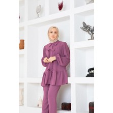 Burcu Tesettür Eteği Fırfırlı Ikili Takım BRC1316 Lila