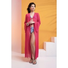 Xclsv Likralı Örme Tülden Transparan Maksi Kaftan