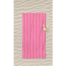Yorka Pembe Çizgili Renkli Desenli Baskılı Plaj Deniz Havlusu