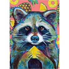 Jeronkarji Ananas Tutan Şirin Rakun Tablo Ahşap Poster Dekoratif