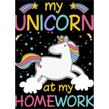 Jeronkarji Tek Boynuzlu At Ödevimi Yedi-Komik Hayvanlar Tipografi Tablo Ahşap Poster Dekoratif