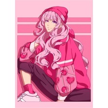Jeronkarji Anime Kızı ve Şık Pembe Kıyafeti Tablo Ahşap Poster Dekoratif