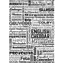 Jeronkarji Peynir Kelime Kolajı (Siyah Yazı Tipleri) Tablo Ahşap Poster Dekoratif