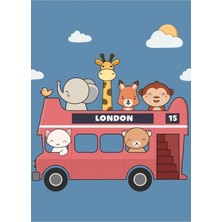 Jeronkarji Londra Otobüsünde Kawaii Şirin Hayvanat Bahçesi Hayvanları Tablo Ahşap Poster Dekoratif