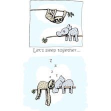 Jeronkarji Koala ve Tembel Hayvan - Birlikte Uyumak Karikatür Tablo Ahşap Poster Dekoratif