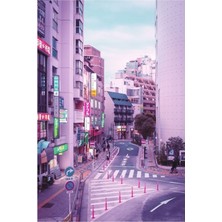 Jeronkarji Pembe Şehir Pop Estetik Tokyo Japonya Poster Vaporwave Lofi Huysuz Vibe Tablo Ahşap Poster Dekoratif