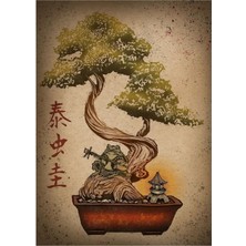 Jeronkarji Bonsai Kurbağa Tablo Ahşap Poster Dekoratif