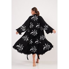 bebekokusu Göbeklitepe Taş Baskılı Pamuklu Müslin Kimono Siyah