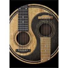 Jeronkarji Eski ve Yıpranmış Akustik Gitarlar Yin Yang Tablo Ahşap Poster Dekoratif