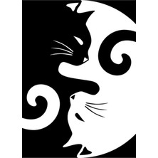 Jeronkarji Ying Yang Kedileri - Siyah Beyaz Tablo Ahşap Poster Dekoratif