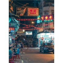 Jeronkarji Hong Kong Neon Sokak Hayatı Tablo Ahşap Poster Dekoratif