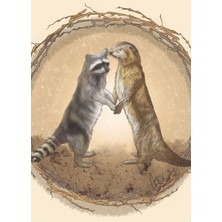 Jeronkarji Rakun ve Su Samuru Aşık Tablo Ahşap Poster Dekoratif