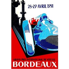 Jeronkarji Bordeaux Grand Prıx : Vintage 1951 Otomobil Yarışı Baskı Tablo Ahşap Poster Dekoratif