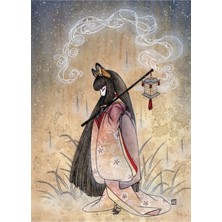 Jeronkarji Kötü Düşünceler - Kitsune Fox Yokai Tablo Ahşap Poster Dekoratif
