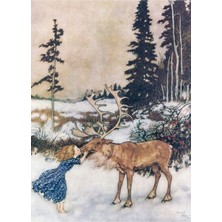 Jeronkarji Gerda ve Ren Geyiği - Kar Kraliçesi Edmund Dulac Tablo Ahşap Poster Dekoratif