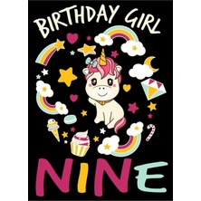 Jeronkarji Dokuzuncu Doğum Günü Kızı Tek Boynuzlu At-Komik Hayvanlar Tipografi Tablo Ahşap Poster Dekoratif