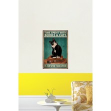 Jeronkarji Kara Kedi Kitap ve Çay ile Harcanan Zaman Tablo Ahşap Poster Dekoratif