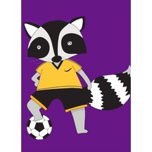 Jeronkarji Futbol Oynayan Karikatür Hayvanlar Spor Rakun Tablo Ahşap Poster Dekoratif