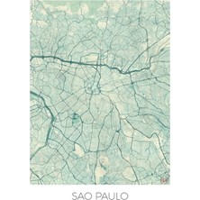 Jeronkarji Sao Paulo Haritası Mavi Tablo Ahşap Poster Dekoratif