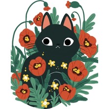 Jeronkarji Gelincik Çiçeklerinde Kedi Tablo Ahşap Poster Dekoratif