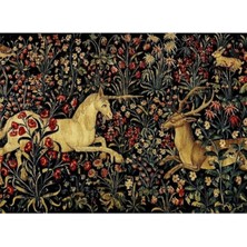 Jeronkarji Ortaçağ Tek Boynuzlu At Gece Yarısı Çiçekli Goblen Tablo Ahşap Poster Dekoratif