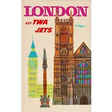Jeronkarji Vıntage Fly Twa Jet'leri Londra Seyahat Reklamına! Tablo Ahşap Poster Dekoratif