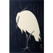 Jeronkarji Yağmurda Balıkçıl, Ohara Koson Tablo Ahşap Poster Dekoratif