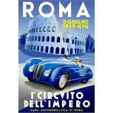 Jeronkarji Roma Vıntage Grand Prıx Otomobil Yarışı Baskısı Tablo Ahşap Poster Dekoratif