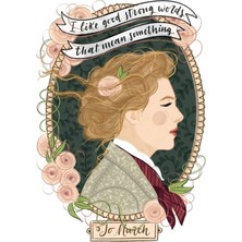 Jeronkarji Little Women Potraits: Jo March Botanical Illustration Tablo Ahşap Poster Dekoratif