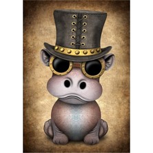 Jeronkarji Steampunk Bebek Hippo Tablo Ahşap Poster Dekoratif