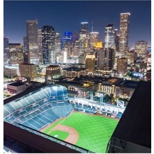 Jeronkarji Houston Skyline, Minute Maid Park Tablo Ahşap Poster Dekoratif ile Geceleri Aydınlandı