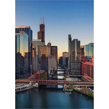 Jeronkarji Chicago, Illinois, Abd - Chicago Skyline & Chicago River Tablo Ahşap Poster Dekoratif