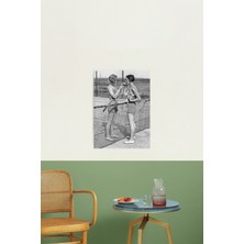Jeronkarji Tenis Oyuncuları, Sigara Içen Kadın, Siyah Beyaz Tablo Ahşap Poster Dekoratif