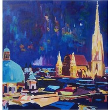 Jeronkarji Aziz Stephen Katedrali ile Gece Viyana Tablo Ahşap Poster Dekoratif