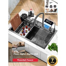 OEM Dijital Eviye Seti ve Bataryası Teknolojik Antrasit Gri Çelik 8 Fonksiyon Fırça Fiskiyeli Full Set 75X46CM Ithal.