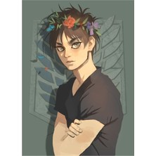 Jeronkarji Eren Jaeger Çiçek Taç Tablo Ahşap Poster Dekoratif