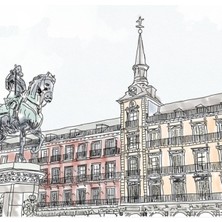 Jeronkarji Plaza Mayor Madrid Suluboya Tablo Ahşap Poster Dekoratif
