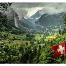 Jeronkarji Lauterbrunnen Vadisi, Isviçre Tablo Ahşap Poster Dekoratif