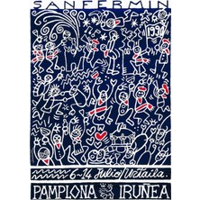 Jeronkarji 1990 Pamplona Ispanya Boğaların Koşusu Poster Tablo Ahşap Poster Dekoratif