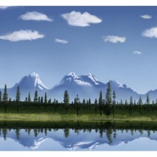 Jeronkarji Dağ Ormanı Göl Yansıması Dijital Çizim Tablo Ahşap Poster Dekoratif