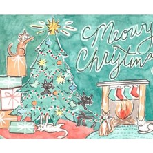 Jeronkarji Meowy Noel Tablo Ahşap Poster Dekoratif