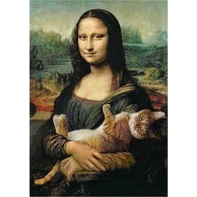 Jeronkarji Bir Kedi Tutan Mona Lisa Tablo Ahşap Poster Dekoratif