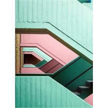 Jeronkarji Renkli Merdiven Mimarisi Tablo Ahşap Poster Dekoratif