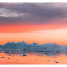 Jeronkarji Parlak Turuncu Günbatımı Gökyüzünde Gerçeküstü Buzdağı Arctic Nature Tablo Ahşap Poster Dekoratif